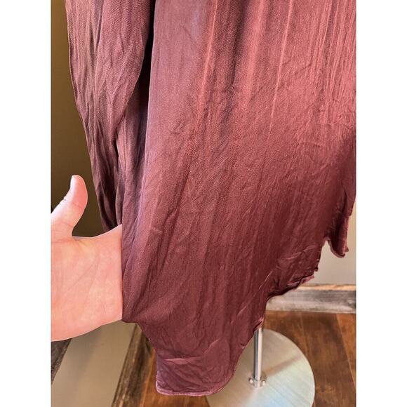 Little Moon Women Maroon Mini Satin Long Sleeve Viscose Dress Size Small Large - Picture 3 of 9